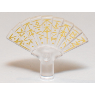 trans-clear minifigure utensil hand fan with logogram pattern