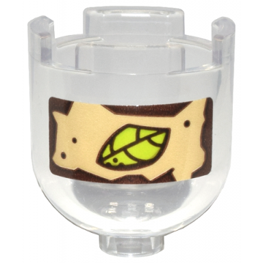 trans-clear brick round 2 x 2 x 1 2 3 dome top with reddish brown and tan label and lime leaf pattern sticker - set 76431