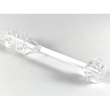 trans-clear bar 1 x 8 with brick 1 x 2 curved top end axle holder inside small end