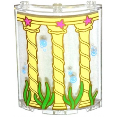 trans-clear cylinder quarter 4 x 4 x 6 with columns seaweed starfish and bubbles pattern sticker - set 41063