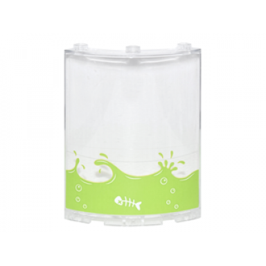 trans-clear cylinder quarter 4 x 4 x 6 with lime liquid with splashes and bubbles and fish skeleton facing left pattern sticker - set 76035