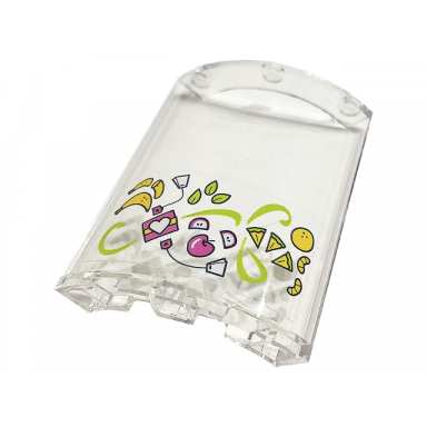 trans-clear cylinder quarter 4 x 4 x 6 with apples bananas leaves heart orange and tea bags pattern sticker - set 41444