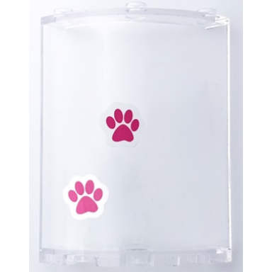 trans-clear cylinder quarter 4 x 4 x 6 with dark pink paw prints pattern model left side stickers - set 41691