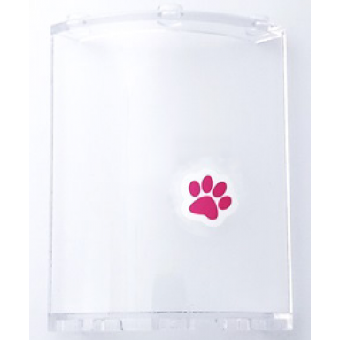 trans-clear cylinder quarter 4 x 4 x 6 with dark pink paw print pattern model right side sticker - set 41691