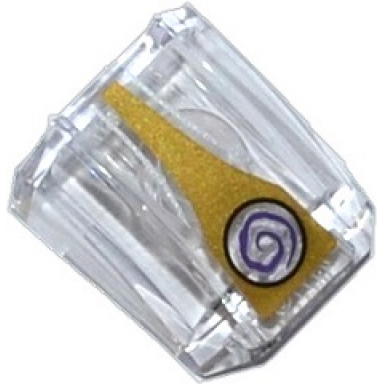 trans-clear slope curved 2 x 2 lip with dark purple swirl in black circle on gold stripe pattern sticker - set 70167