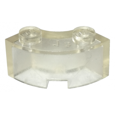 trans-clear brick round corner 2 x 2 macaroni with stud notch