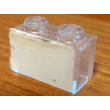 trans-clear brick 1 x 2 without bottom tube with completely white pattern sticker - sets 5550 5581