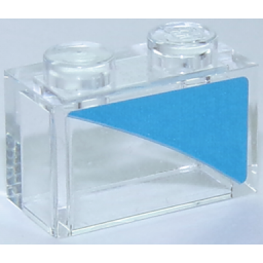 trans-clear brick 1 x 2 without bottom tube with dark azure triangle pattern model left side sticker - set 40252