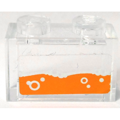 trans-clear brick 1 x 2 without bottom tube with orange water and bubbles pattern sticker - set 70317