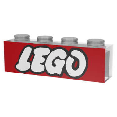 trans-clear brick 1 x 4 without bottom tubes with lego logo open o style pattern
