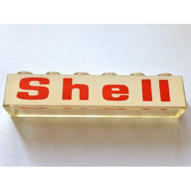 trans-clear brick 1 x 6 without bottom tubes with red shell on white background pattern