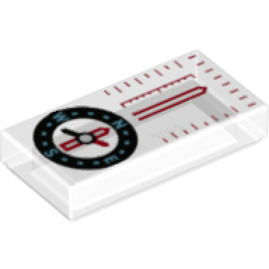 trans-clear tile 1 x 2 with compass and red scale pattern