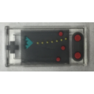 trans-clear tile 1 x 2 with handheld video game with directional pad red buttons and spaceship on black screen pattern