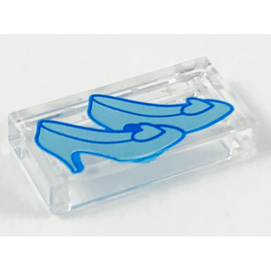 trans-clear tile 1 x 2 with metallic light blue glass slippers pattern