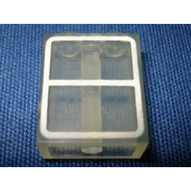 trans-clear brick 1 x 2 x 2 with bottom tube with window pattern