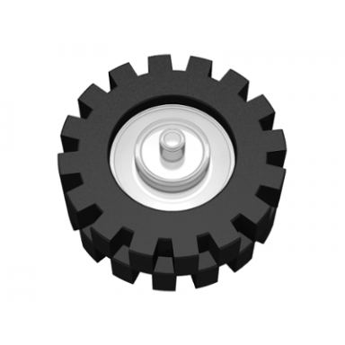 trans-clear wheel center small with stub axles pulley wheel with black tire 15mm d x 6mm offset tread small 3464 3641