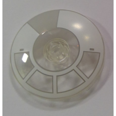 trans-clear dish 4 x 4 inverted radar with open stud with white and light bluish gray radial millennium falcon cockpit pattern