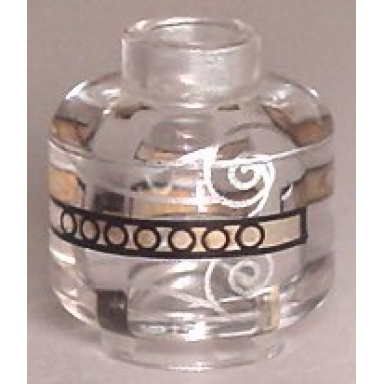 trans-clear minifigure head without face with silver swirls and gold bands pattern hp remembrall