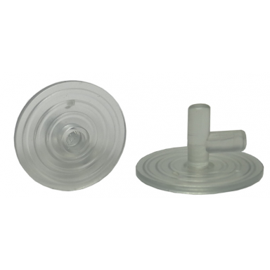 trans-clear minifigure shield circular round ridged face with stud