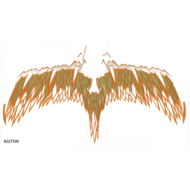 trans-clear plastic wings with brown reddish brown and pearl gold feathers on white background pattern