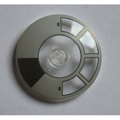 trans-clear dish 4 x 4 inverted radar with solid stud with light bluish gray and dark bluish gray radial millennium falcon cockpit pattern