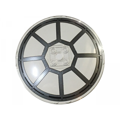 trans-clear dish 8 x 8 inverted radar with dark silver radial tie fighter cockpit with 8 black rivets pattern