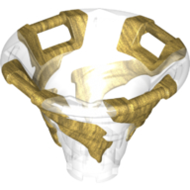 trans-clear tornado of spinjitzu with bar handles on top edge with molded pearl gold spiral pattern