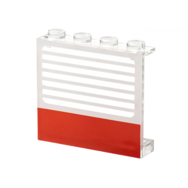 trans-clear panel 1 x 4 x 3 - solid studs with thick red stripe and thin white stripes pattern