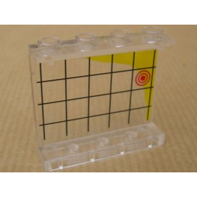trans-clear panel 1 x 4 x 3 - hollow studs with black grid yellow coast line and red circles pattern sticker - set 7047