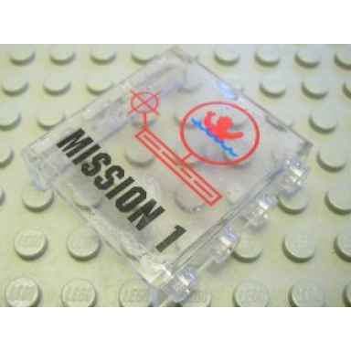 trans-clear panel 1 x 4 x 3 - hollow studs with mission 1 pattern sticker - set 7047
