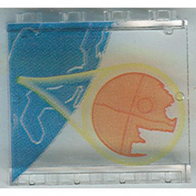 trans-clear panel 1 x 4 x 3 - hollow studs with sw rebel control center planet and death star pattern