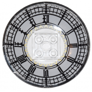 trans-clear dish 6 x 6 inverted radar - solid studs with big ben clock face pattern