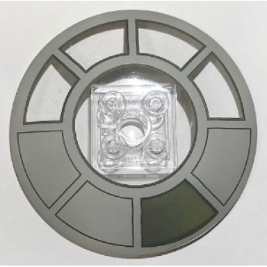 trans-clear dish 6 x 6 inverted radar - solid studs with radial millennium falcon cockpit pattern