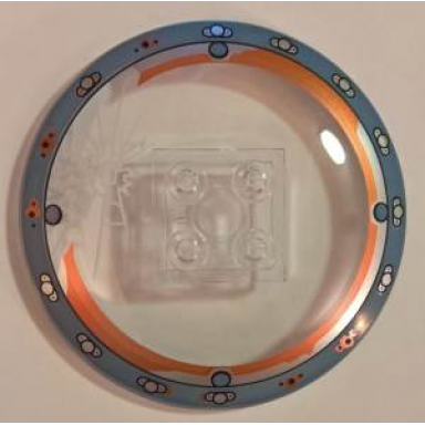 trans-clear dish 6 x 6 inverted radar - solid studs with cracked glass gyrosphere pattern