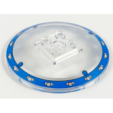 trans-clear dish 6 x 6 inverted radar - solid studs with blue and silver border pattern jurassic world gyrosphere side