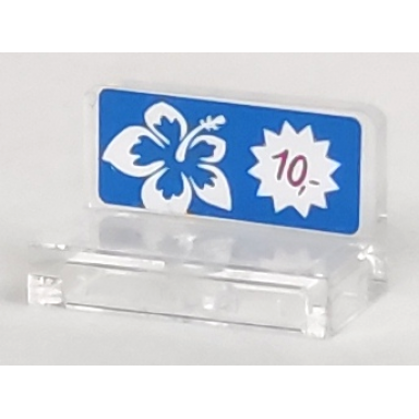 trans-clear panel 1 x 2 x 1 with white hibiscus flower and white starburst on blue background magenta 10- pattern sticker - set 41058