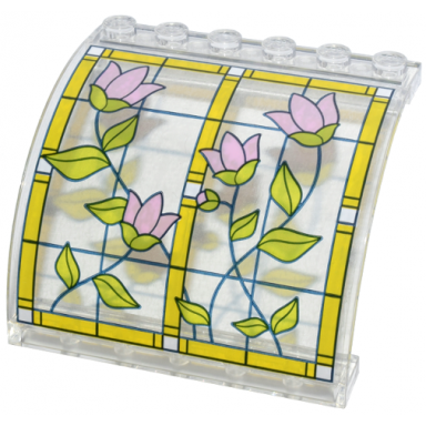 trans-clear panel 6 x 5 x 3 1 3 curved top with stained glass bright light orange frame bright pink flowers and lime leaves pattern model right side sticker - set 42671