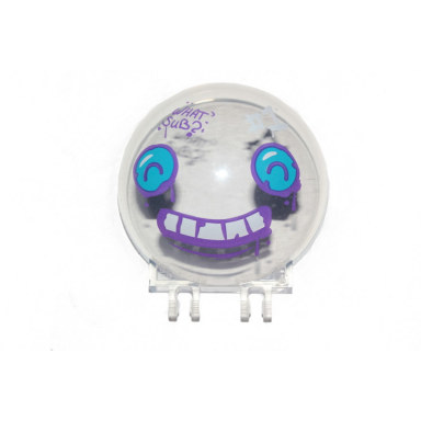 trans-clear windscreen 6 x 6 x 3 canopy half sphere with dual 2 fingers with dark azure eyes white teeth with dark purple outline what sub? and 1 pattern