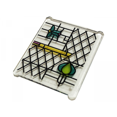 trans-clear glass for window 1 x 3 x 3 flat front with dark pink dark turquoise lime and yellow stained glass and black lattice pattern sticker - set 75980