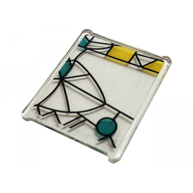 trans-clear glass for window 1 x 3 x 3 flat front with dark turquoise and yellow stained glass and black lattice pattern sticker - set 75980