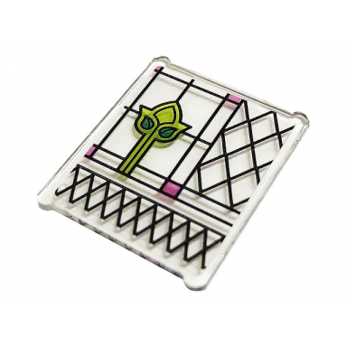 trans-clear glass for window 1 x 3 x 3 flat front with dark pink dark turquoise and lime stained glass and black lattice pattern sticker - set 75980