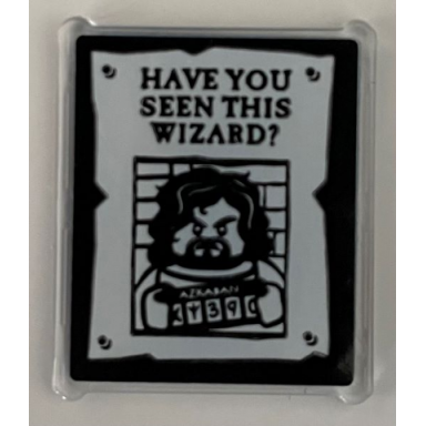 trans-clear glass for window 1 x 3 x 3 flat front with have you seen this wizard? and sirius black minifigure on wanted poster pattern on both sides stickers - set 76388