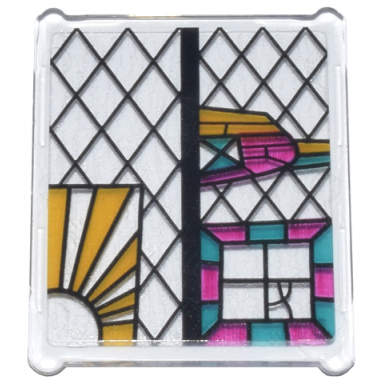 trans-clear glass for window 1 x 3 x 3 flat front with black bright light orange dark turquoise and magenta stained glass pattern 2 sticker - set 76437