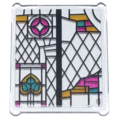 trans-clear glass for window 1 x 3 x 3 flat front with black bright light orange dark turquoise and magenta stained glass pattern 3 sticker - set 76437
