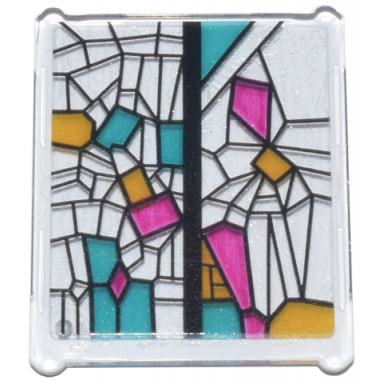 trans-clear glass for window 1 x 3 x 3 flat front with black bright light orange dark turquoise and magenta stained glass pattern 4 sticker - set 76437