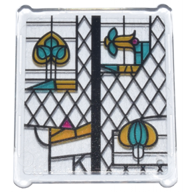 trans-clear glass for window 1 x 3 x 3 flat front with black bright light orange dark turquoise and magenta stained glass pattern 7 sticker - set 76437