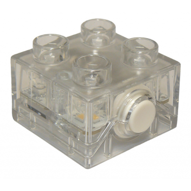 trans-clear duplo brick 2 x 2 light with white button