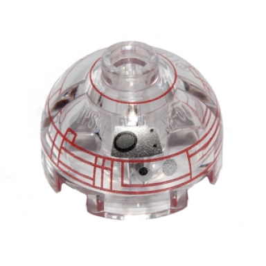 trans-clear brick round 2 x 2 dome top with red rectangle borders pattern imperial astromech droid