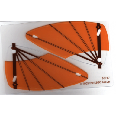 trans-clear plastic triangle 6 x 12 wing with brown spars and orange cloth pattern sheet of 2 items x66px15