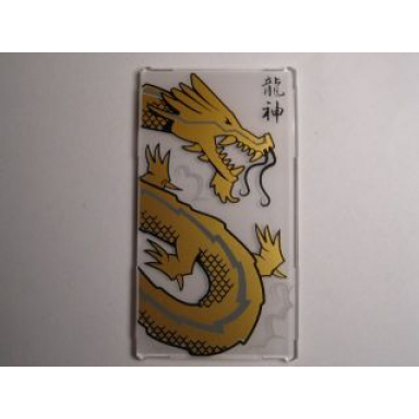 trans-clear glass for window 1 x 4 x 6 with dragon head and black chinese logogram ?? dragon god pattern